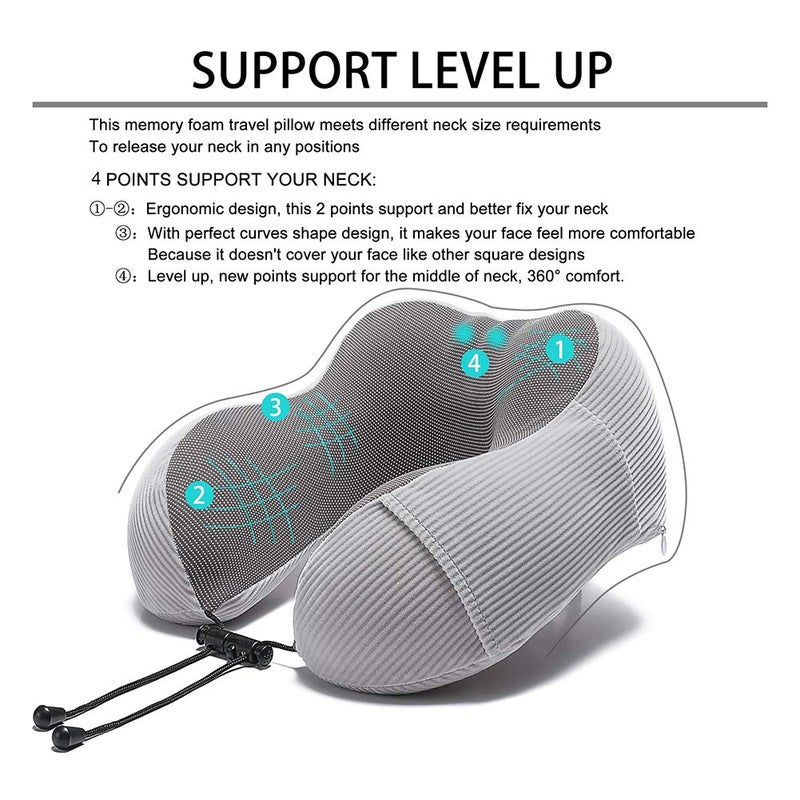 Umerci Travel Pillow, Memory Foam Neck Pillow with 360-Degree Head Support Comfortable Airplane Pillow with Storage Bag Lightweight Traveling Pillow for Sleeping, Car, Train, Bus and Home Use(Gray) - Image 2